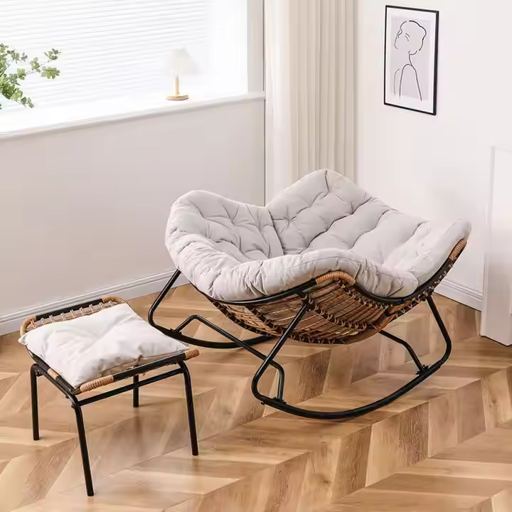 rattan bird's nest rocking chair can sit can lie lazy rocking chair balcony home leisure rattan chair iron single sofa rattan bird's nest rocking chair can sit can lie lazy rocking chair balcony home leisure rattan chair iron single sofa